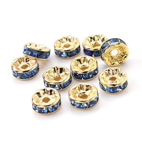 50/100 Stück Strass-Abstandshalterperlen Mix Farbe Kristall Metall Abstandshalter for Schmuckherstellung DIY Ohrringe Armbänder Zubehör FüR ArmbäNder Diy Schmuckherstellung(Blue gold,10mm 100pcs) von WJLYDM