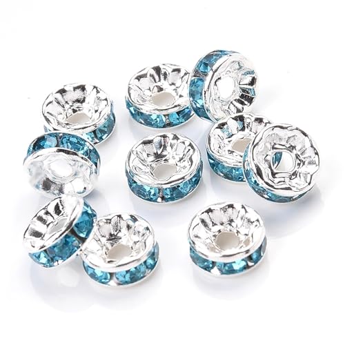 50/100 Stück Strass-Abstandshalterperlen Mix Farbe Kristall Metall Abstandshalter for Schmuckherstellung DIY Ohrringe Armbänder Zubehör FüR ArmbäNder Diy Schmuckherstellung(Blue1,10mm 50pcs) von WJLYDM