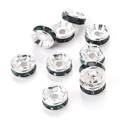 50/100 Stück Strass-Abstandshalterperlen Mix Farbe Kristall Metall Abstandshalter for Schmuckherstellung DIY Ohrringe Armbänder Zubehör FüR ArmbäNder Diy Schmuckherstellung(Dark green,10mm 100pcs) von WJLYDM