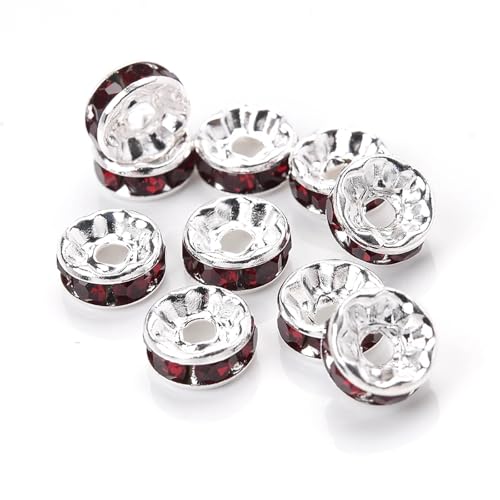 50/100 Stück Strass-Abstandshalterperlen Mix Farbe Kristall Metall Abstandshalter for Schmuckherstellung DIY Ohrringe Armbänder Zubehör FüR ArmbäNder Diy Schmuckherstellung(Dark red,6mm 50pcs) von WJLYDM