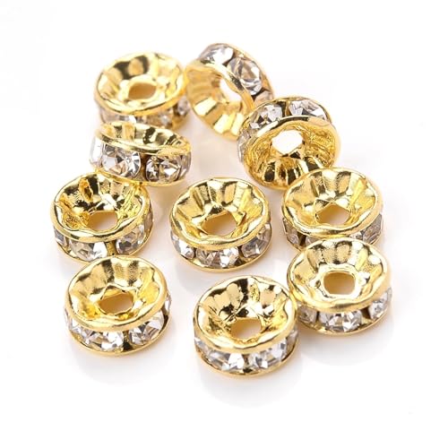 50/100 Stück Strass-Abstandshalterperlen Mix Farbe Kristall Metall Abstandshalter for Schmuckherstellung DIY Ohrringe Armbänder Zubehör FüR ArmbäNder Diy Schmuckherstellung(Gold,10mm 50pcs) von WJLYDM