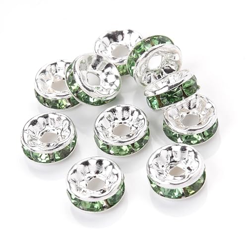 50/100 Stück Strass-Abstandshalterperlen Mix Farbe Kristall Metall Abstandshalter for Schmuckherstellung DIY Ohrringe Armbänder Zubehör FüR ArmbäNder Diy Schmuckherstellung(Green,8mm 100pcs) von WJLYDM