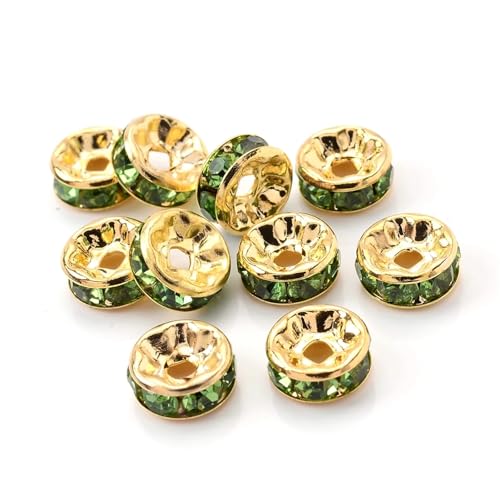 50/100 Stück Strass-Abstandshalterperlen Mix Farbe Kristall Metall Abstandshalter for Schmuckherstellung DIY Ohrringe Armbänder Zubehör FüR ArmbäNder Diy Schmuckherstellung(Green gold,6mm 50pcs) von WJLYDM