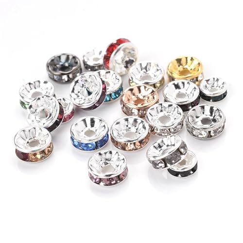 50/100 Stück Strass-Abstandshalterperlen Mix Farbe Kristall Metall Abstandshalter for Schmuckherstellung DIY Ohrringe Armbänder Zubehör FüR ArmbäNder Diy Schmuckherstellung(Mixcolor,8mm 100pcs) von WJLYDM