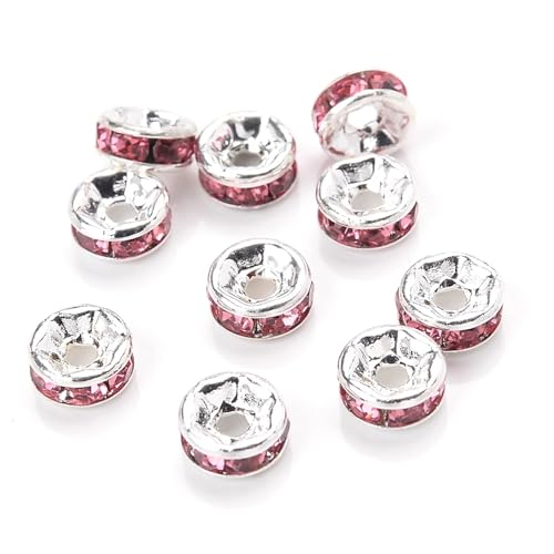 50/100 Stück Strass-Abstandshalterperlen Mix Farbe Kristall Metall Abstandshalter for Schmuckherstellung DIY Ohrringe Armbänder Zubehör FüR ArmbäNder Diy Schmuckherstellung(Pink,4mm 100pcs) von WJLYDM