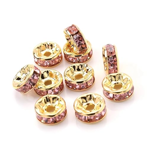50/100 Stück Strass-Abstandshalterperlen Mix Farbe Kristall Metall Abstandshalter for Schmuckherstellung DIY Ohrringe Armbänder Zubehör FüR ArmbäNder Diy Schmuckherstellung(Pink gold,8mm 100pcs) von WJLYDM