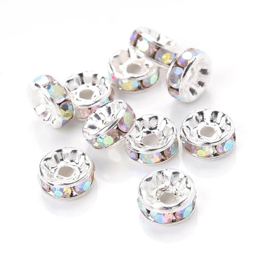 50/100 Stück Strass-Abstandshalterperlen Mix Farbe Kristall Metall Abstandshalter for Schmuckherstellung DIY Ohrringe Armbänder Zubehör FüR ArmbäNder Diy Schmuckherstellung(Plate AB,8mm 100pcs) von WJLYDM