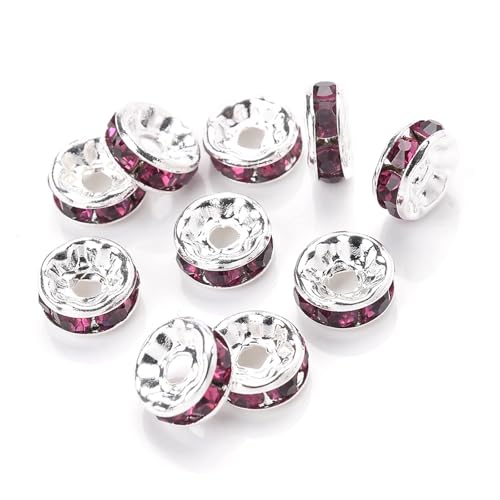 50/100 Stück Strass-Abstandshalterperlen Mix Farbe Kristall Metall Abstandshalter for Schmuckherstellung DIY Ohrringe Armbänder Zubehör FüR ArmbäNder Diy Schmuckherstellung(Purple,6mm 50pcs) von WJLYDM