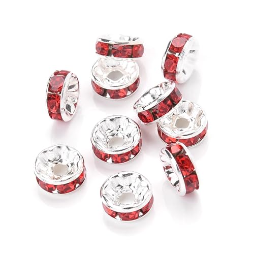 50/100 Stück Strass-Abstandshalterperlen Mix Farbe Kristall Metall Abstandshalter for Schmuckherstellung DIY Ohrringe Armbänder Zubehör FüR ArmbäNder Diy Schmuckherstellung(Red,8mm 100pcs) von WJLYDM