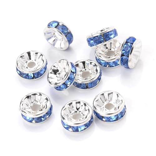 50/100 Stück Strass-Abstandshalterperlen Mix Farbe Kristall Metall Abstandshalter for Schmuckherstellung DIY Ohrringe Armbänder Zubehör FüR ArmbäNder Diy Schmuckherstellung(Sapphire,10mm 50pcs) von WJLYDM