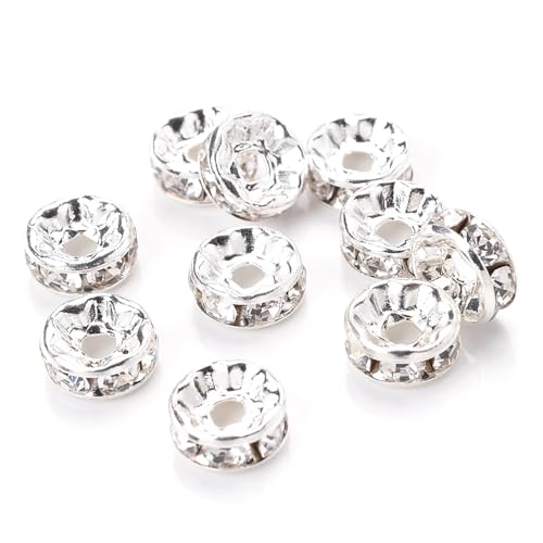 50/100 Stück Strass-Abstandshalterperlen Mix Farbe Kristall Metall Abstandshalter for Schmuckherstellung DIY Ohrringe Armbänder Zubehör FüR ArmbäNder Diy Schmuckherstellung(Silver,4mm 100pcs) von WJLYDM