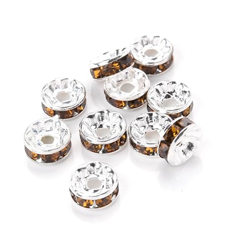 50/100 Stück Strass-Abstandshalterperlen Mix Farbe Kristall Metall Abstandshalter for Schmuckherstellung DIY Ohrringe Armbänder Zubehör FüR ArmbäNder Diy Schmuckherstellung(Tea,8mm 100pcs) von WJLYDM