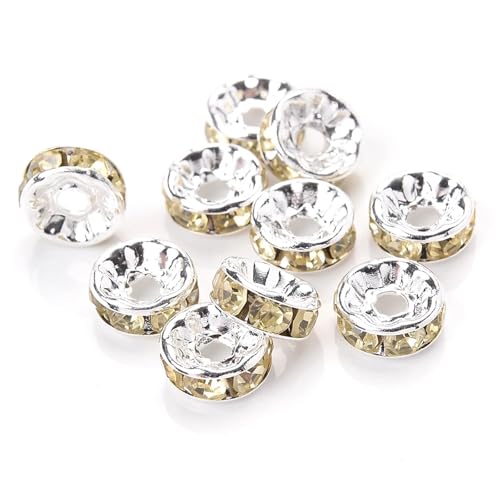 50/100 Stück Strass-Abstandshalterperlen Mix Farbe Kristall Metall Abstandshalter for Schmuckherstellung DIY Ohrringe Armbänder Zubehör FüR ArmbäNder Diy Schmuckherstellung(Yellow,8mm 100pcs) von WJLYDM