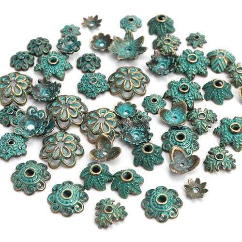 50 STÜCKE 10 Stile Antike Grüne Farbe Metall Spacer Perlenkappe for Diy Schmuckherstellung Zubehör Groß FüR ArmbäNder Diy Schmuckherstellung(Uneven Mix) von WJLYDM