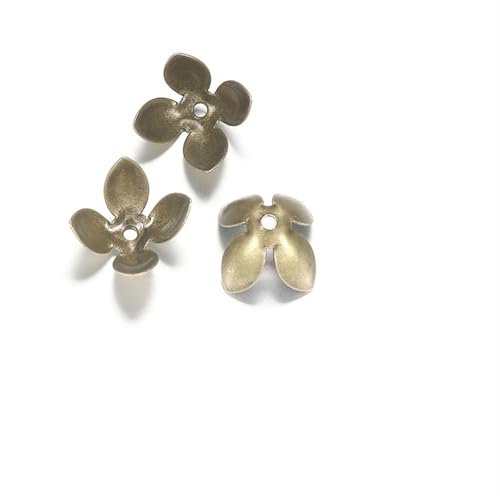 50 Stück 15 * 8mm vergoldete Metall Blumenperlenkappen Vier Blätter Bulk End Perlenkappe for Schmuckherstellung Zubehör DIY FüR ArmbäNder Diy Schmuckherstellung(Antique bronze) von WJLYDM
