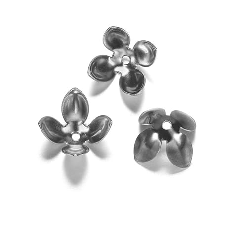 50 Stück 15 * 8mm vergoldete Metall Blumenperlenkappen Vier Blätter Bulk End Perlenkappe for Schmuckherstellung Zubehör DIY FüR ArmbäNder Diy Schmuckherstellung(Black) von WJLYDM