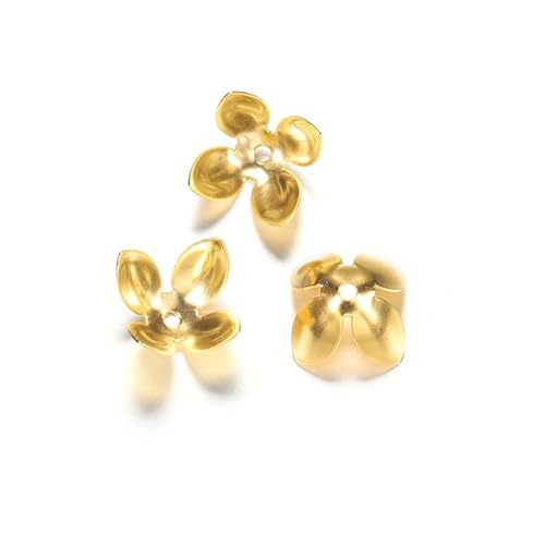 50 Stück 15 * 8mm vergoldete Metall Blumenperlenkappen Vier Blätter Bulk End Perlenkappe for Schmuckherstellung Zubehör DIY FüR ArmbäNder Diy Schmuckherstellung(Gold) von WJLYDM