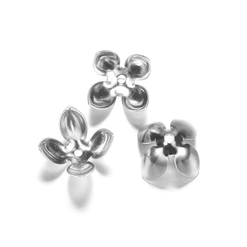 50 Stück 15 * 8mm vergoldete Metall Blumenperlenkappen Vier Blätter Bulk End Perlenkappe for Schmuckherstellung Zubehör DIY FüR ArmbäNder Diy Schmuckherstellung(Light Sliver) von WJLYDM