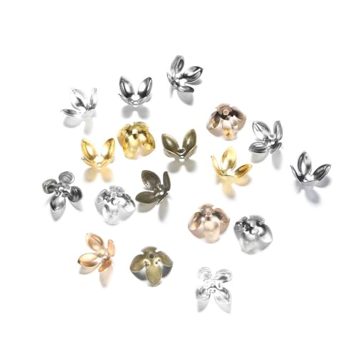 50 Stück 15 * 8mm vergoldete Metall Blumenperlenkappen Vier Blätter Bulk End Perlenkappe for Schmuckherstellung Zubehör DIY FüR ArmbäNder Diy Schmuckherstellung(Multicolor) von WJLYDM
