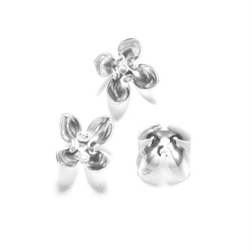 50 Stück 15 * 8mm vergoldete Metall Blumenperlenkappen Vier Blätter Bulk End Perlenkappe for Schmuckherstellung Zubehör DIY FüR ArmbäNder Diy Schmuckherstellung(Silver) von WJLYDM
