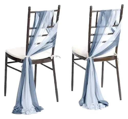 WJLYDM 10/50 Stücke 17x250cm Shiny Chiffon Stuhl Schärpen Set Schärpe Gaze Hochzeit Stuhlhussen Band Hochzeit Party Gang Stuhl Dekoration(White and Grey Blue,10 pcs) von WJLYDM