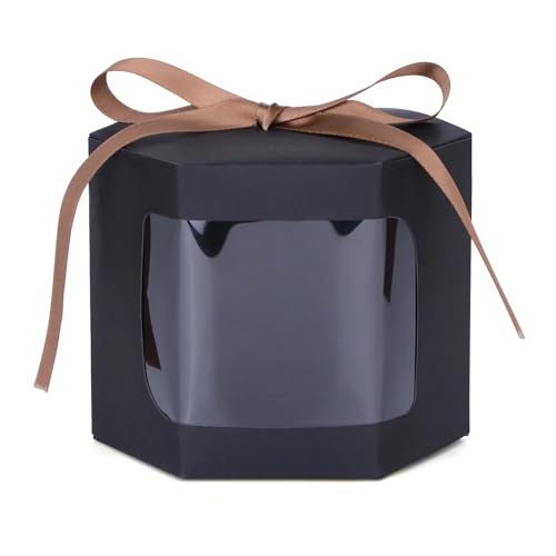 WJLYDM 10 Stück Kuchenbox Verpackung Papiertüten Süßigkeitenboxen mit durchsichtigem Fenster Geburtstagsbox FüR Hochzeit, Geburtstagsfeier(Black,10PCS_7X7X7CM) von WJLYDM