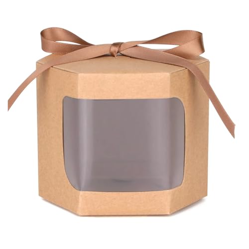 WJLYDM 10 Stück Kuchenbox Verpackung Papiertüten Süßigkeitenboxen mit durchsichtigem Fenster Geburtstagsbox FüR Hochzeit, Geburtstagsfeier(Brown,10PCS_7X7X7CM) von WJLYDM