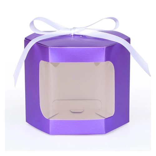 WJLYDM 10 Stück Kuchenbox Verpackung Papiertüten Süßigkeitenboxen mit durchsichtigem Fenster Geburtstagsbox FüR Hochzeit, Geburtstagsfeier(Purple,10PCS_10X10X10CM) von WJLYDM