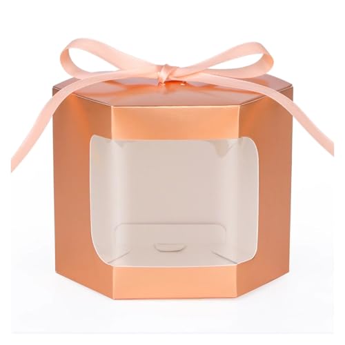 WJLYDM 10 Stück Kuchenbox Verpackung Papiertüten Süßigkeitenboxen mit durchsichtigem Fenster Geburtstagsbox FüR Hochzeit, Geburtstagsfeier(Rose Gold,10PCS_10X10X10CM) von WJLYDM