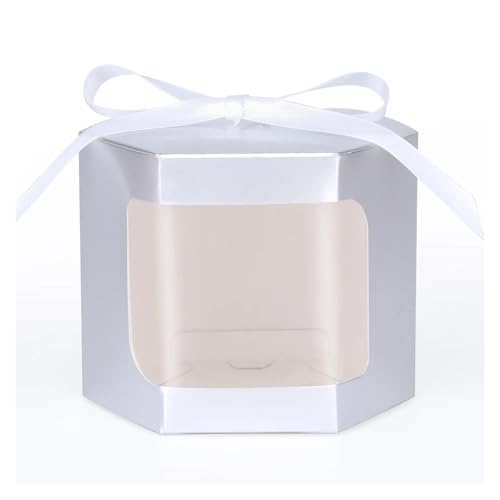 WJLYDM 10 Stück Kuchenbox Verpackung Papiertüten Süßigkeitenboxen mit durchsichtigem Fenster Geburtstagsbox FüR Hochzeit, Geburtstagsfeier(Silver,10PCS_7X7X7CM) von WJLYDM