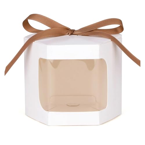 WJLYDM 10 Stück Kuchenbox Verpackung Papiertüten Süßigkeitenboxen mit durchsichtigem Fenster Geburtstagsbox FüR Hochzeit, Geburtstagsfeier(White,10PCS_7X7X7CM) von WJLYDM
