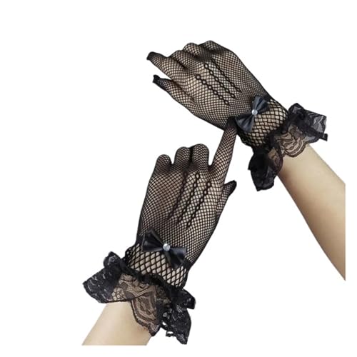 WJLYDM 2 Paar Elegante Damen-Handschuhe mit kurzer Spitze, transparent, Netzstoff, Schwarz, Weiß, Abschlussball, Party FüR Hochzeit Party KostüM ZubehöR(Black) von WJLYDM