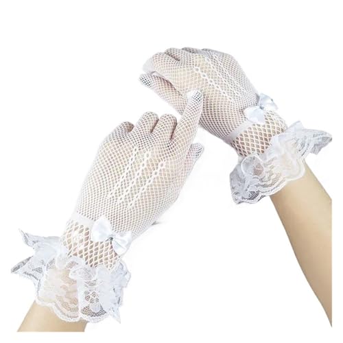 WJLYDM 2 Paar Elegante Damen-Handschuhe mit kurzer Spitze, transparent, Netzstoff, Schwarz, Weiß, Abschlussball, Party FüR Hochzeit Party KostüM ZubehöR(White) von WJLYDM