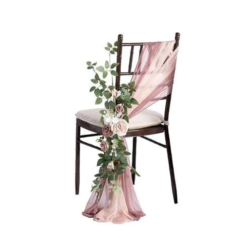 WJLYDM 3 Stücke Hochzeit Stuhl Dekoration Simulation Seide Blume Chiffon Stuhl Schärpen Band Hochzeit Party Gang Stuhlhussen Requisiten Dekor(Color-E) von WJLYDM