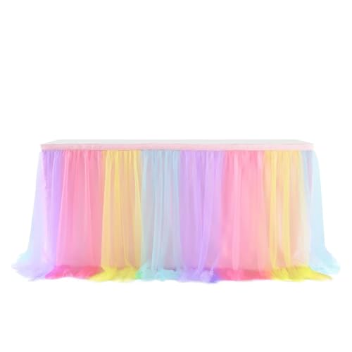 WJLYDM 4FT/6FT/9FT Tüll Tisch Rock Hochzeit Party Tutu Geschirr Tuch Geschlecht Offenbaren Geburtstag Party Home Dekoration(Rainbow,6FT 77x183cm) von WJLYDM