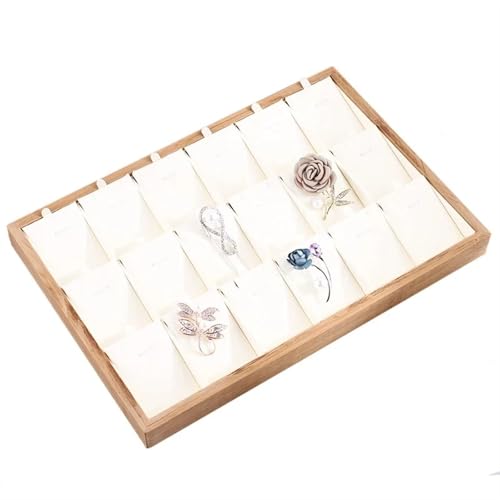 WJLYDM Bambus PU Schmuck Anhänger Tablett Halskette Lagerung Schmuck Organizer Tablett Halter Schaufenster for Schublade 18Grids FüR Schublade, Uhren, ZubehöR(White) von WJLYDM