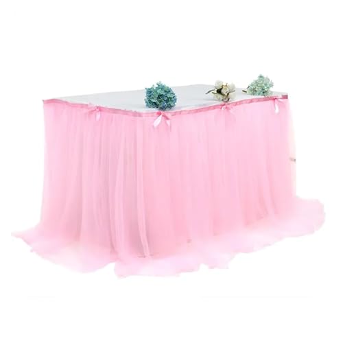 WJLYDM Beliebter Gaze-Tischrock, Geburtstagsparty, Halloween, Desserttisch, Netz-Gaze, plissierter Tischrock(Pink,450cm) von WJLYDM