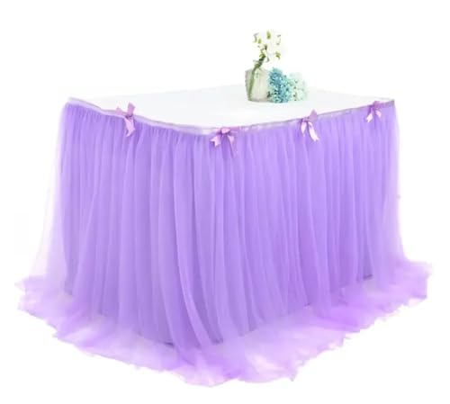WJLYDM Desserttisch Mesh Plissee Tischrock Rechteckige Runde Tischdecke Hochzeit Event Geburtstagsparty Tischrock(Purple) von WJLYDM