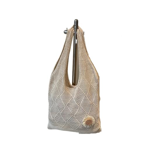 WJLYDM Gehäkelte Einkaufstasche mit Blumenmuster, Netzstoff, Strandtasche, gestrickt, for Reisen und Urlaub(Beige) von WJLYDM