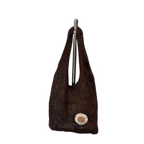 WJLYDM Gehäkelte Einkaufstasche mit Blumenmuster, Netzstoff, Strandtasche, gestrickt, for Reisen und Urlaub(Coffee) von WJLYDM