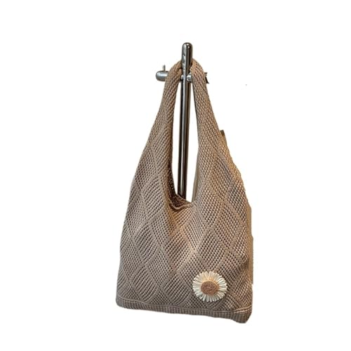 WJLYDM Gehäkelte Einkaufstasche mit Blumenmuster, Netzstoff, Strandtasche, gestrickt, for Reisen und Urlaub(Khaki) von WJLYDM
