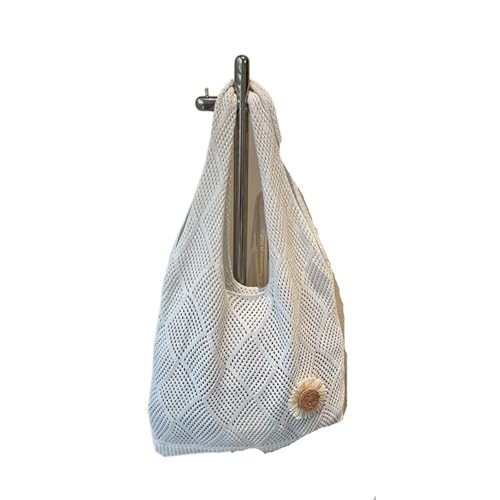 WJLYDM Gehäkelte Einkaufstasche mit Blumenmuster, Netzstoff, Strandtasche, gestrickt, for Reisen und Urlaub(White) von WJLYDM