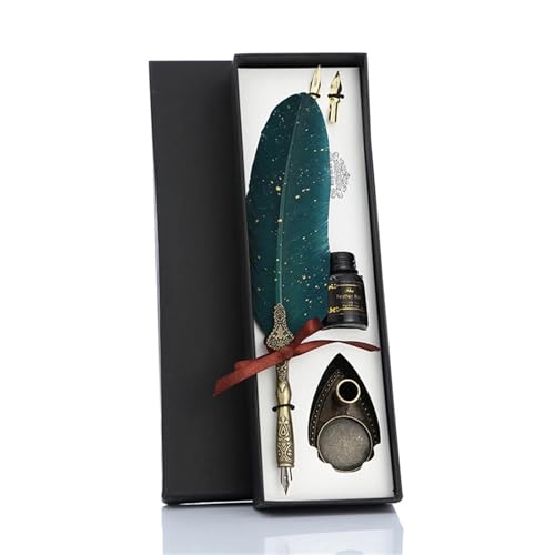 WJLYDM Kalligraphie-Federfeder mit 2 Federn, Federkiel, Füllfederhalter, kreatives Vintage-Schreibwaren, klassische Textur, Geschenkbox(Green) von WJLYDM