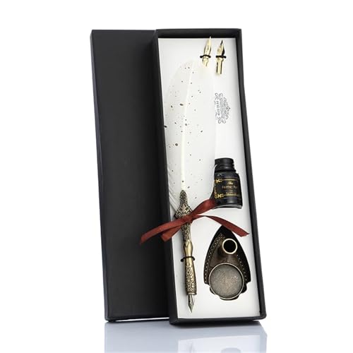 WJLYDM Kalligraphie-Federfeder mit 2 Federn, Federkiel, Füllfederhalter, kreatives Vintage-Schreibwaren, klassische Textur, Geschenkbox(White) von WJLYDM