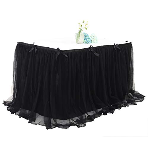 WJLYDM Tischrock Geburtstagsparty Halloween Desserttisch Mesh Plissee Tischrock Tischrock Geburtstag Tüll Tischrock(Black,280 * 76) von WJLYDM