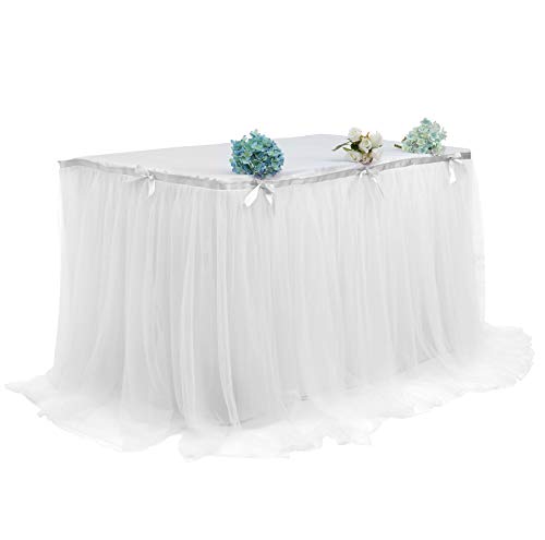 WJLYDM Tischrock Geburtstagsparty Halloween Desserttisch Mesh Plissee Tischrock Tischrock Geburtstag Tüll Tischrock(White,280 * 76) von WJLYDM