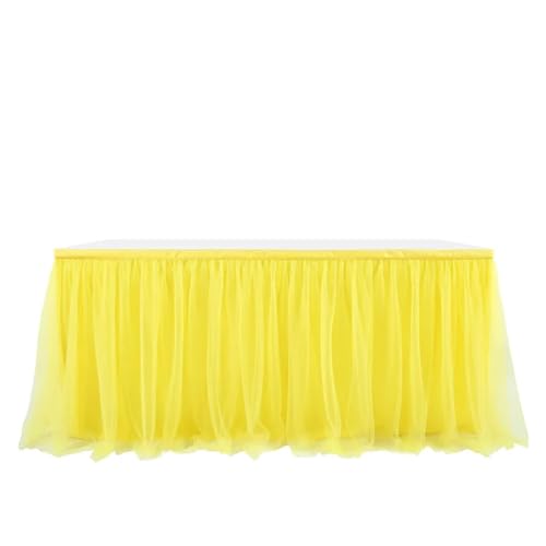 WJLYDM Tüll-Tischrock, goldumrandetes Mesh, Hochzeitsfeier-Dekoration, Hotelbedarf, Mesh-Tischrock, Tischdecke(Yellow,6FT(183cmx77cm)) von WJLYDM
