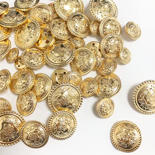 LOREC 50 Stück Knöpfe Gold, Goldene Knöpfe, Metall Knöpfe Blazer Knöpfe Gold 5 Sizes 15mm 18mm 23mm 25mm 30mm Goldene Knöpfe zum Annähen für Blazer Anzüge, Uniform und Jacke von LOREC