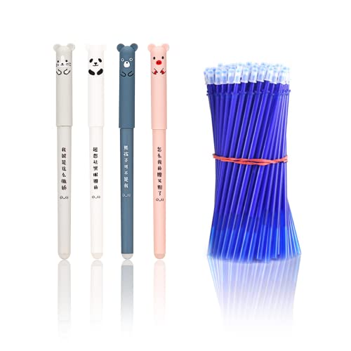 8 Stück Cartoon Radierbarer Kugelschreiber Blau mit 40 Stück Nachfüllungen 0.35mm Tintenroller Radierbar Erasable Pen Löschbarer Gelstift Panda Gelschreiber Radierbar für Erwachsene Kinder Studenten von LOREC