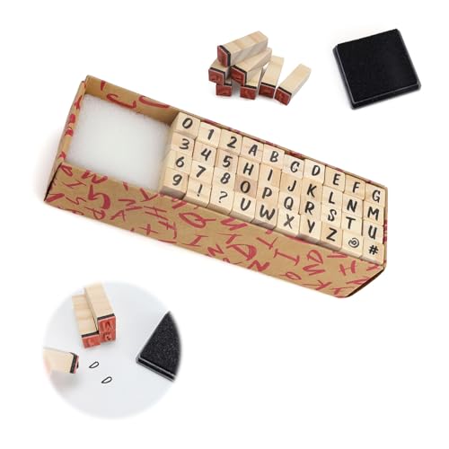 WJUAN 40 Stück Buchstaben-Stempel, Holzfarbe, Stempel Alphabet, Enthält 26 Buchstaben, Verschiedene Musterlogos, Stempelset Buchstaben, Geeignet für Kartengestaltung, Basteln, Buchstaben von WJUAN